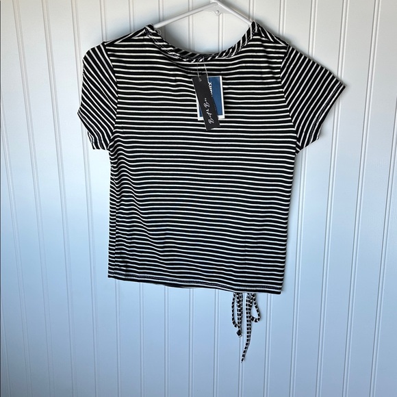 Nautica Women's Black and White Striped Short Sleeve Top - Picture 2 of 2